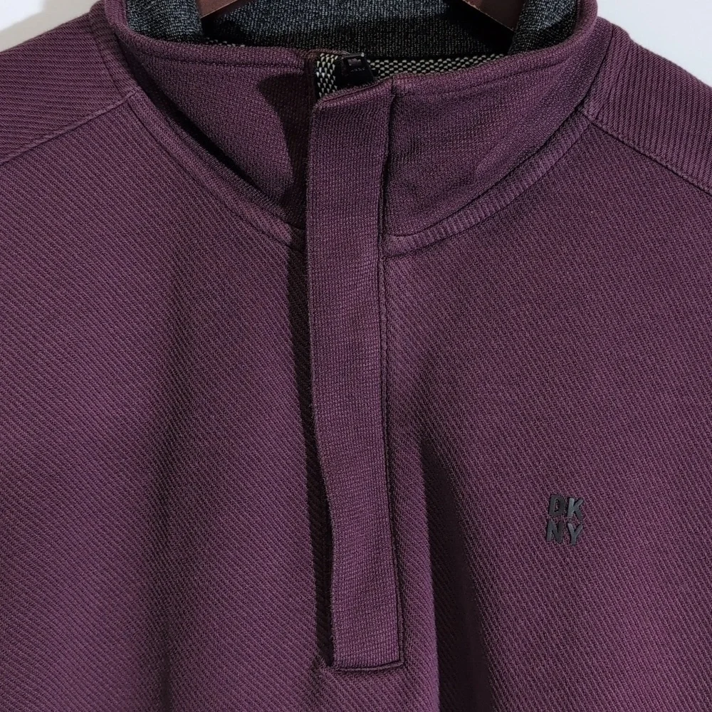 DKNY 1/4 Zip Mock Neck Long Sleeve Pullover Sweater Men Small Burgundy